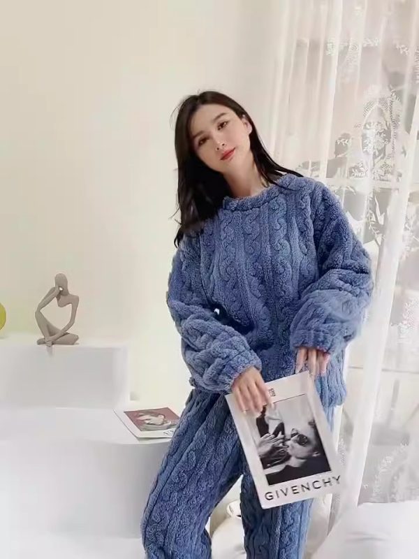 Coral velvet pajamas women's jacquard warm suit autumn and winter thickened plus velvet long sleeves with cuffs - Image 7