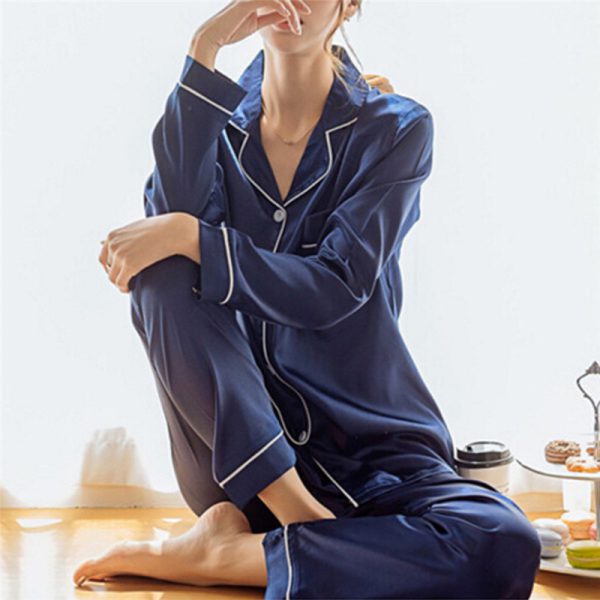 2 Piece Set Loungewear Womens Silk Satin Pajamas Pyjamas Set Long Sleeve Sleepwear Pijama Pajamas Suit Female Sleep - Image 3