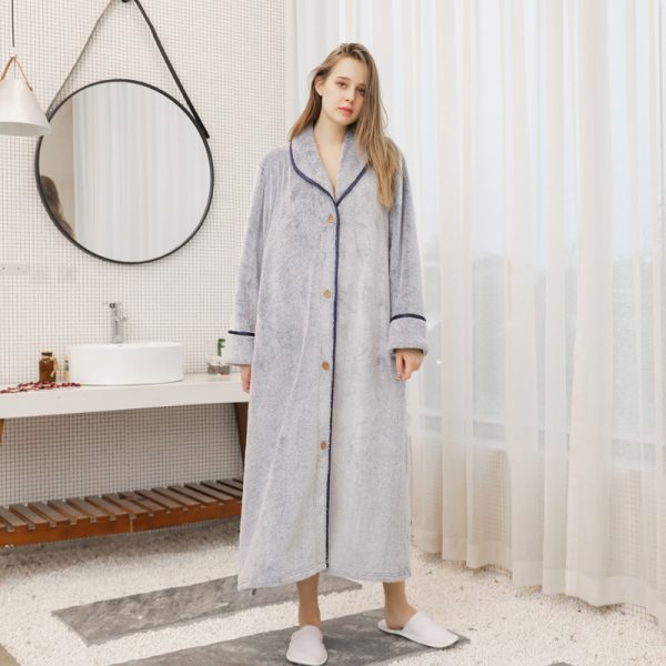 Pajamas for women in winter, thickened and elongated couple button waistband, loose oversized nightgown, men's bathrobe for spring and autumn - Image 7