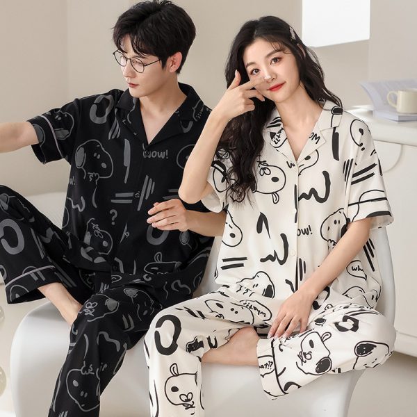 Summer short sleeved couple pajamas pure cotton women's home clothing casual and wearable set - Image 9