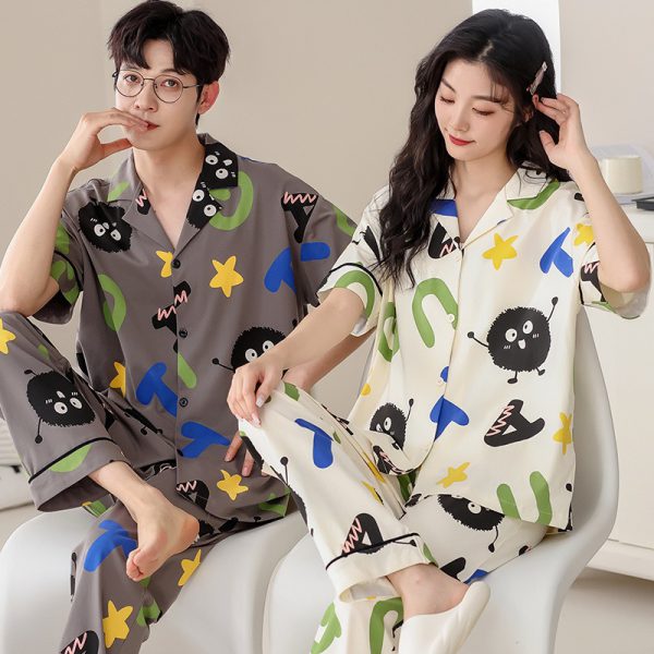 Summer short sleeved couple pajamas pure cotton women's home clothing casual and wearable set - Image 11