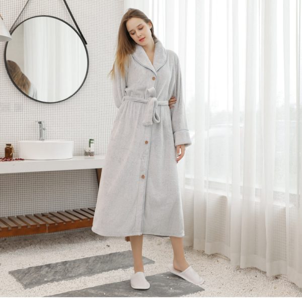 Pajamas for women in winter, thickened and elongated couple button waistband, loose oversized nightgown, men's bathrobe for spring and autumn - Image 6