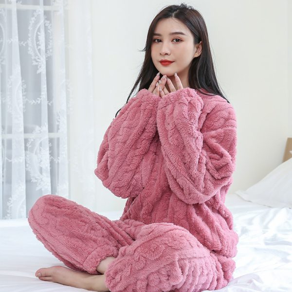 Coral velvet pajamas women's jacquard warm suit autumn and winter thickened plus velvet long sleeves with cuffs - Image 5