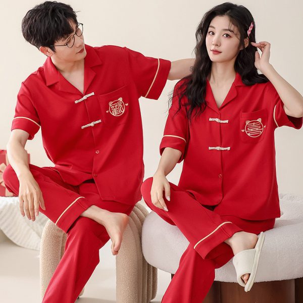 Summer short sleeved couple pajamas pure cotton women's home clothing casual and wearable set - Image 6