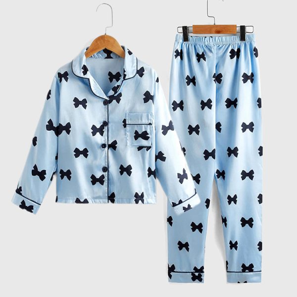 Children's Pajamas Set Two piece Autumn Silk Cute Cartoon Long Sleeve Girls' Home Wear - Image 5