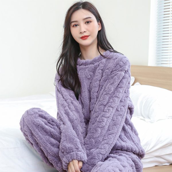 Coral velvet pajamas women's jacquard warm suit autumn and winter thickened plus velvet long sleeves with cuffs - Image 6