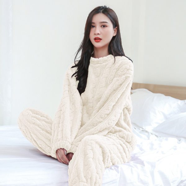 Coral velvet pajamas women's jacquard warm suit autumn and winter thickened plus velvet long sleeves with cuffs - Image 3