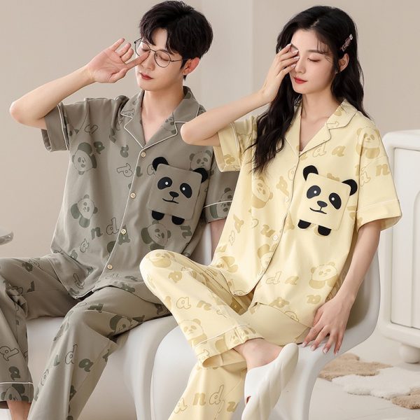 Summer short sleeved couple pajamas pure cotton women's home clothing casual and wearable set - Image 8