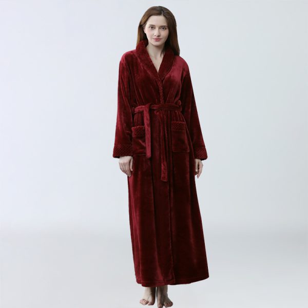 The Same Pajamas Winter Pajamas Thickened And Lengthened Bathrobe LOGO Flannel Bathrobe - Image 4