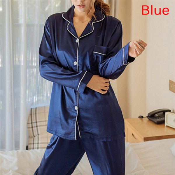 2 Piece Set Loungewear Womens Silk Satin Pajamas Pyjamas Set Long Sleeve Sleepwear Pijama Pajamas Suit Female Sleep - Image 7