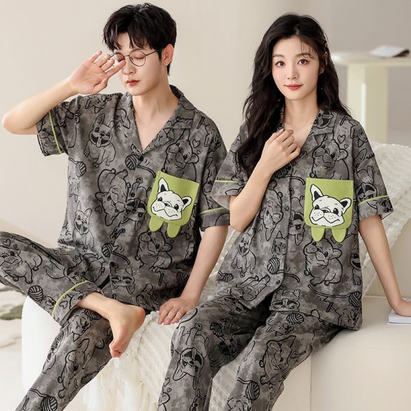 Summer short sleeved couple pajamas pure cotton women's home clothing casual and wearable set - Image 2