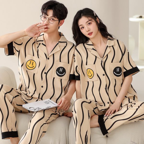 Summer short sleeved couple pajamas pure cotton women's home clothing casual and wearable set - Image 3