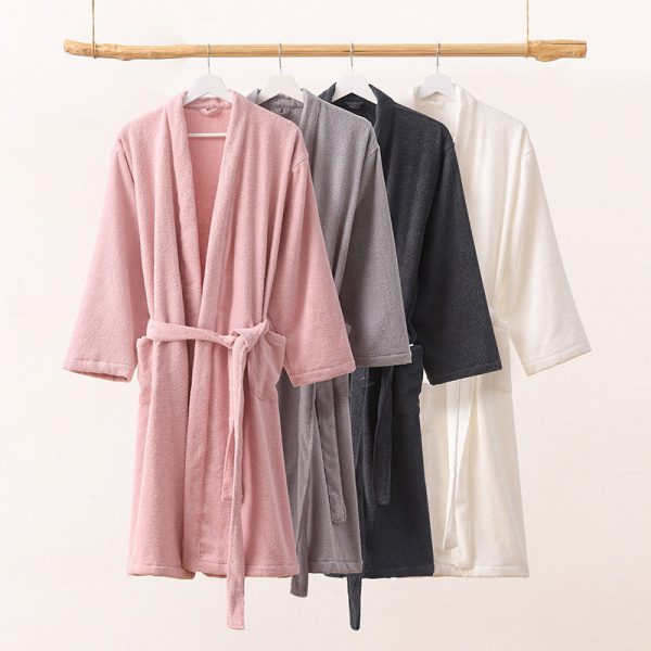 Pure cotton collar bathrobe bathrobe home clothing pajamas couple's water absorption and warmth - Image 2