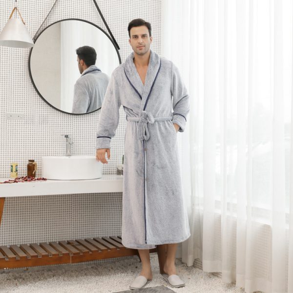 Pajamas for women in winter, thickened and elongated couple button waistband, loose oversized nightgown, men's bathrobe for spring and autumn - Image 10