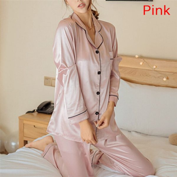 2 Piece Set Loungewear Womens Silk Satin Pajamas Pyjamas Set Long Sleeve Sleepwear Pijama Pajamas Suit Female Sleep - Image 10