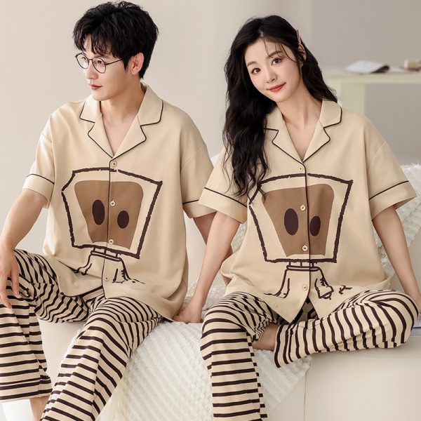 Summer short sleeved couple pajamas pure cotton women's home clothing casual and wearable set - Image 10