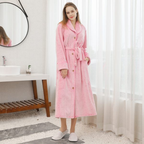 Pajamas for women in winter, thickened and elongated couple button waistband, loose oversized nightgown, men's bathrobe for spring and autumn - Image 8