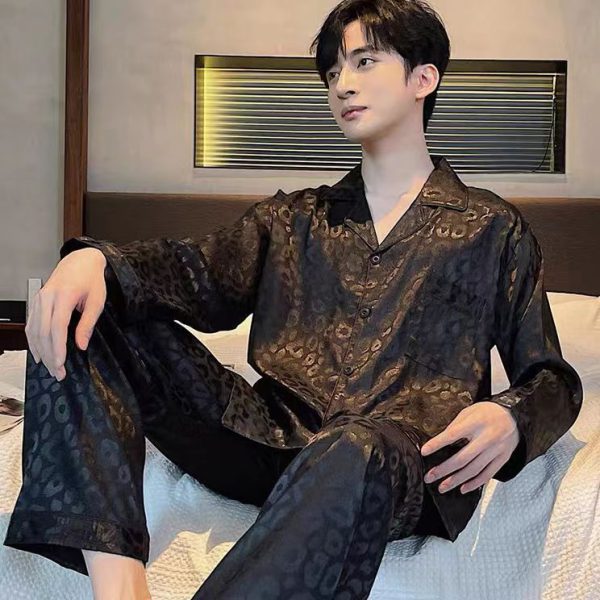 Ice silk long sleeved pajamas for men and men simulated silk plus size home suit set - Image 16