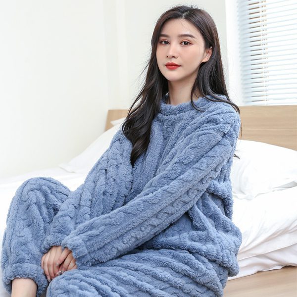 Coral velvet pajamas women's jacquard warm suit autumn and winter thickened plus velvet long sleeves with cuffs - Image 2