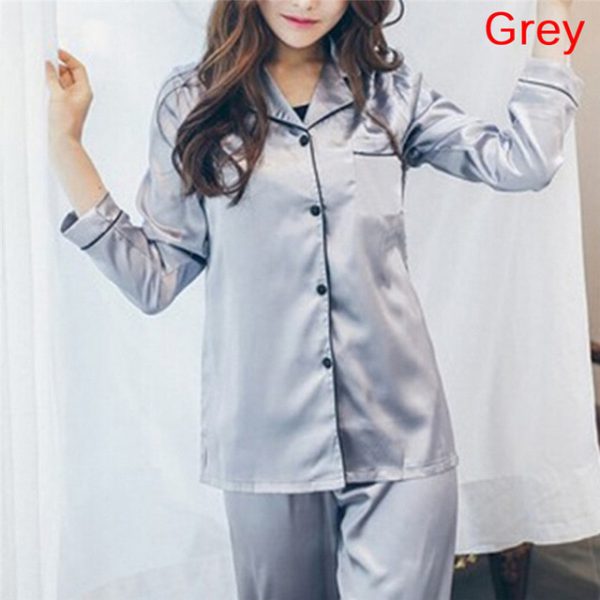 2 Piece Set Loungewear Womens Silk Satin Pajamas Pyjamas Set Long Sleeve Sleepwear Pijama Pajamas Suit Female Sleep - Image 8