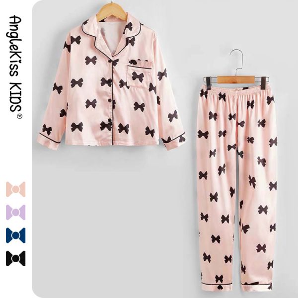 Children's Pajamas Set Two piece Autumn Silk Cute Cartoon Long Sleeve Girls' Home Wear - Image 4