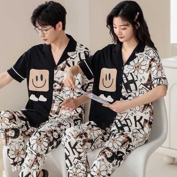 Summer short sleeved couple pajamas pure cotton women's home clothing casual and wearable set - Image 5