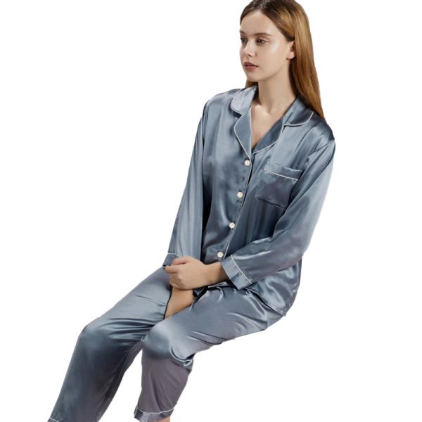 Spring simple solid color lapel cardigan pajamas are comfortable and can be worn outside - Image 5