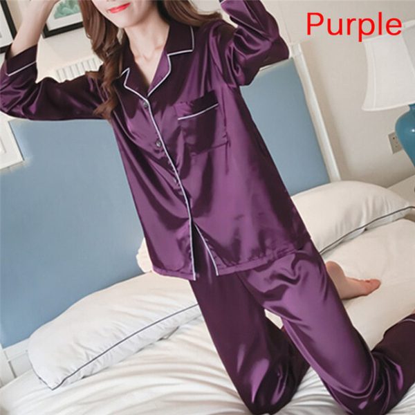 2 Piece Set Loungewear Womens Silk Satin Pajamas Pyjamas Set Long Sleeve Sleepwear Pijama Pajamas Suit Female Sleep - Image 11