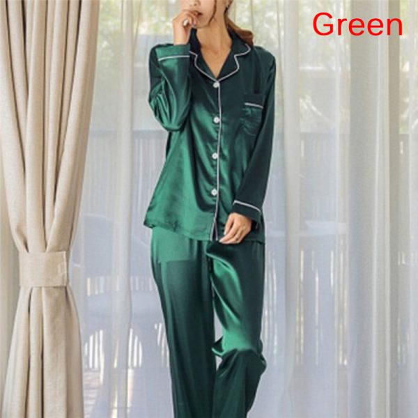 2 Piece Set Loungewear Womens Silk Satin Pajamas Pyjamas Set Long Sleeve Sleepwear Pijama Pajamas Suit Female Sleep - Image 2