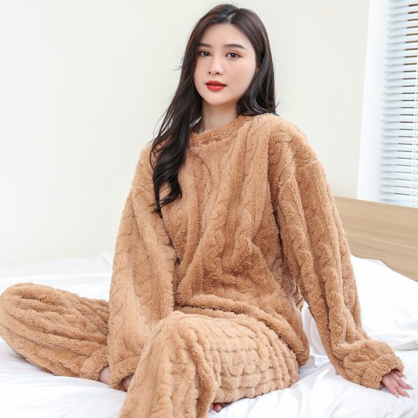 Coral velvet pajamas women's jacquard warm suit autumn and winter thickened plus velvet long sleeves with cuffs - Image 4