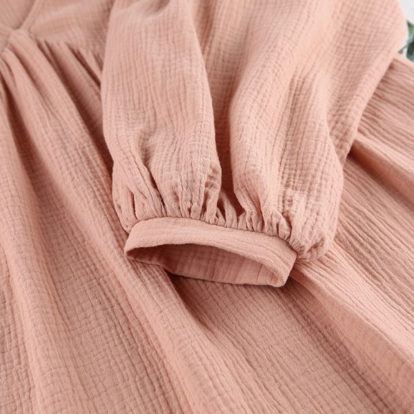 Long sleeved pajamas long skirts pajamas women's V-neck double layered crepe - Image 4