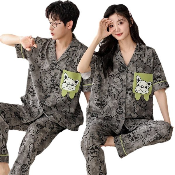 Summer short sleeved couple pajamas pure cotton women's home clothing casual and wearable set